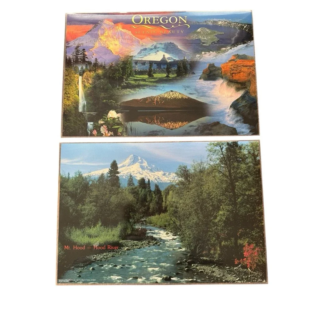 Vintage Laminated 4 Placemats Oregon Scenic Beauty Mt Hood Hood River Landmarks